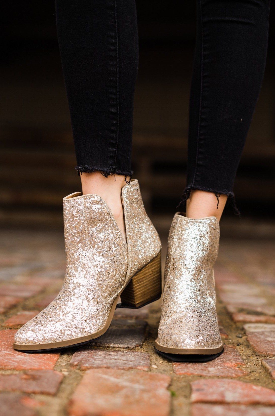 Fiera Glitter Booties Gold 3 Inch Heel Rubber Sole Women Naughty Monkey